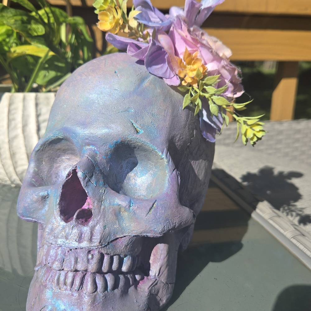Floral Accented Purple Skull Decor
